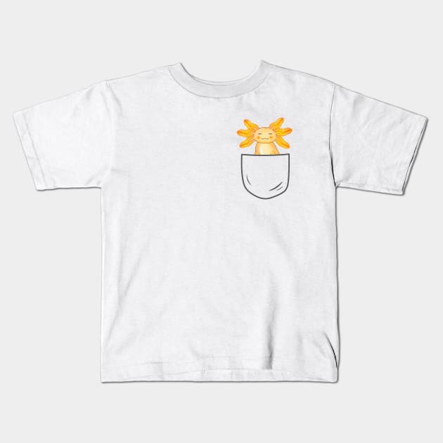 Golden Axolotl in a pocket Kids T-Shirt by Purrfect